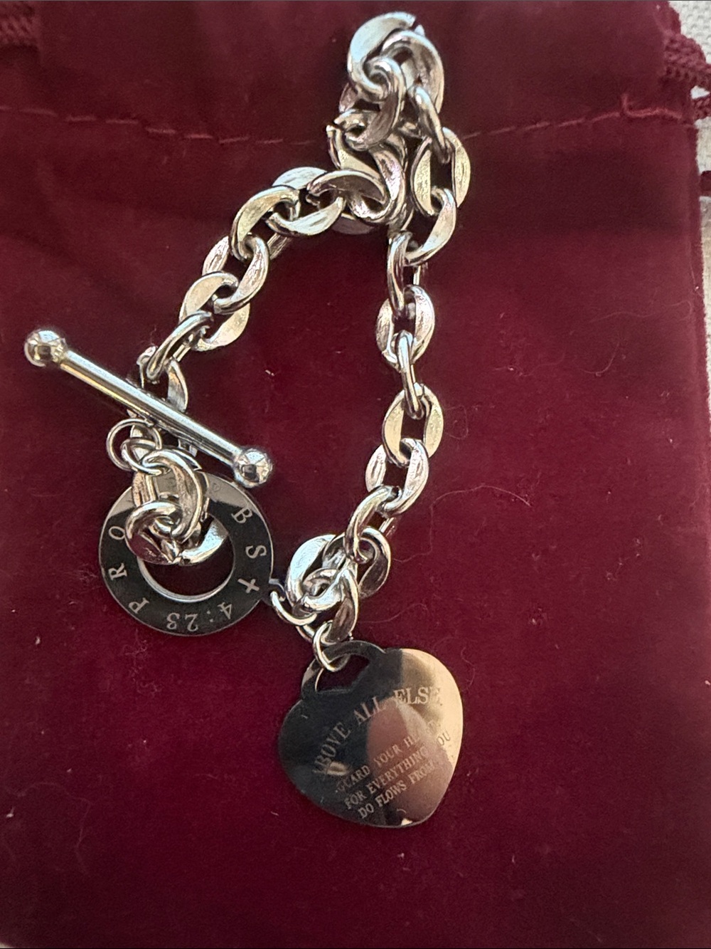 Sterling Silver Heart Toggle Charm Bracelet - Silver Tone